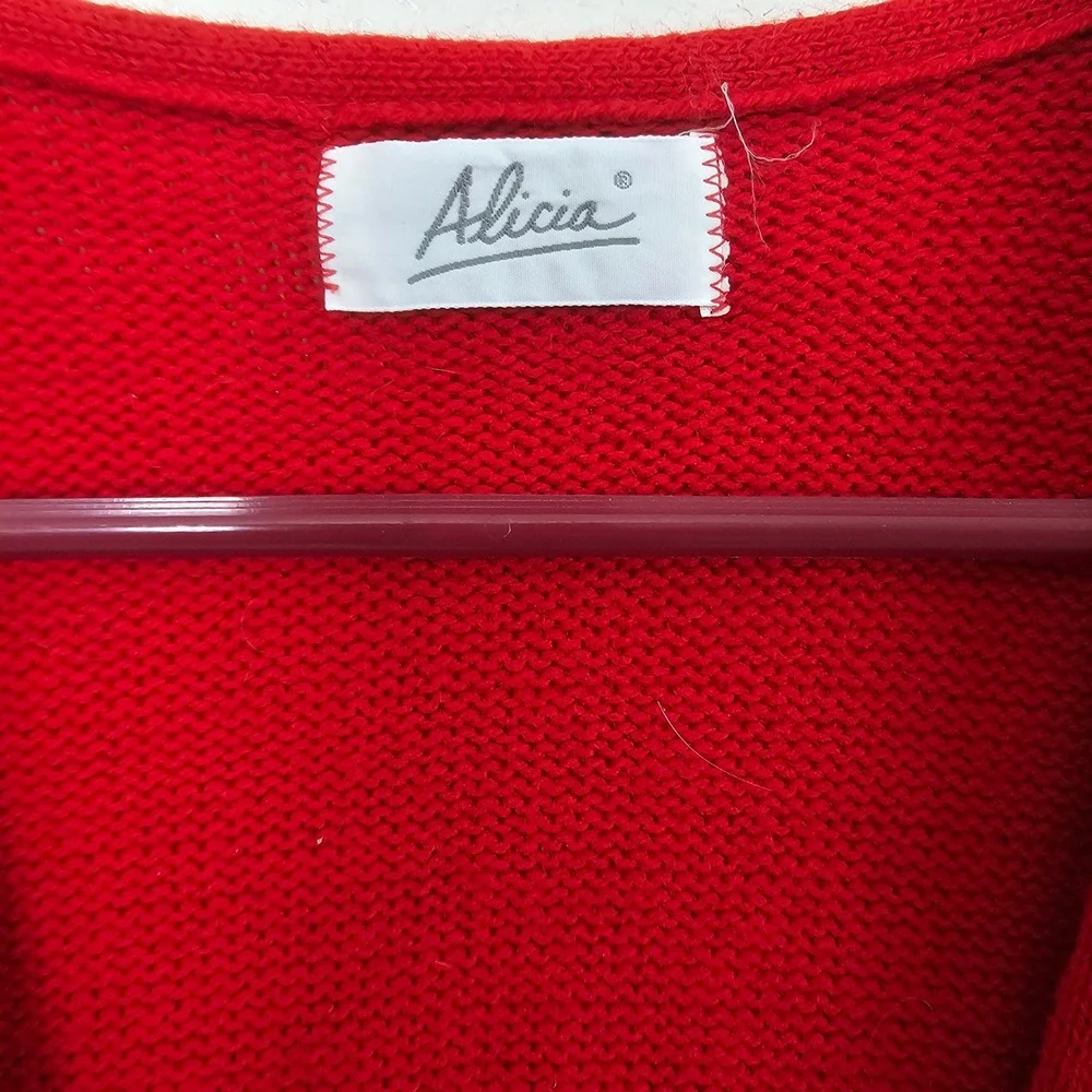 Alicia Vintage Red Knit 2 Piece Set V-Neck‎ Sweater Vest and Midi Skirt Small